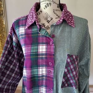 Vintage Bubblegrunge Mixed Pattern Oversized Flannel